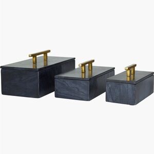 VIVIAN LUNE HOME Black Marble Box
with Goldtone Handle - Set of 3. Never used .
